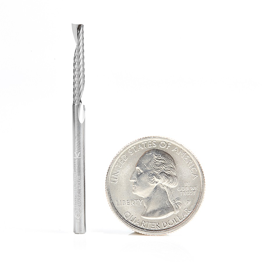 Amana Tool 51437 Solid Carbide CNC Spiral 'O' Single Flute, Plastic Cutting 1/8 Dia x 3/4 x 1/8 Shank x 2 Inch Long Up-Cut Router Bit